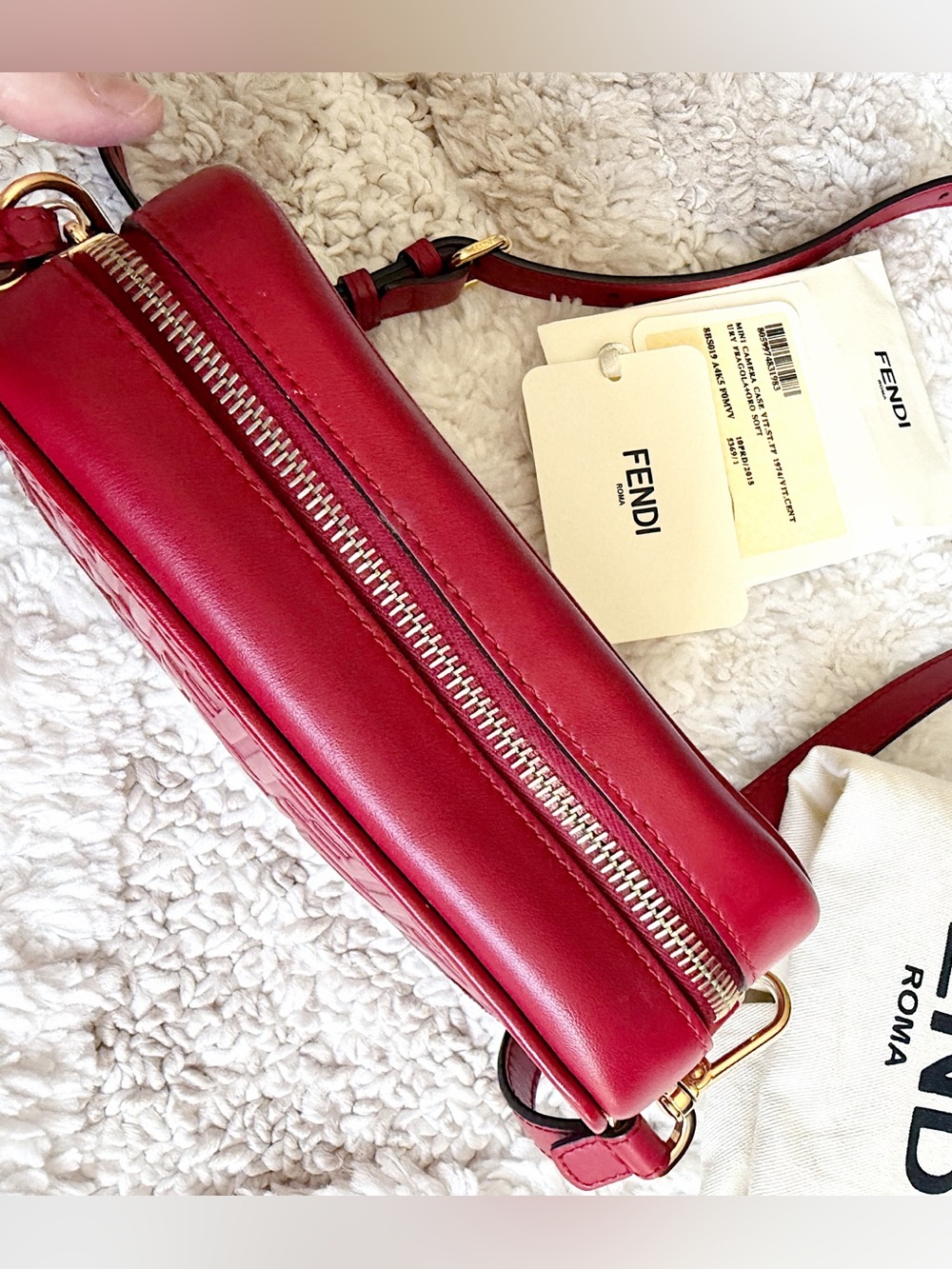 FENDI Vitello Century FF 1974 Embossed Mini Camera Bag Crossbody Fragola - Picture 4 of 11